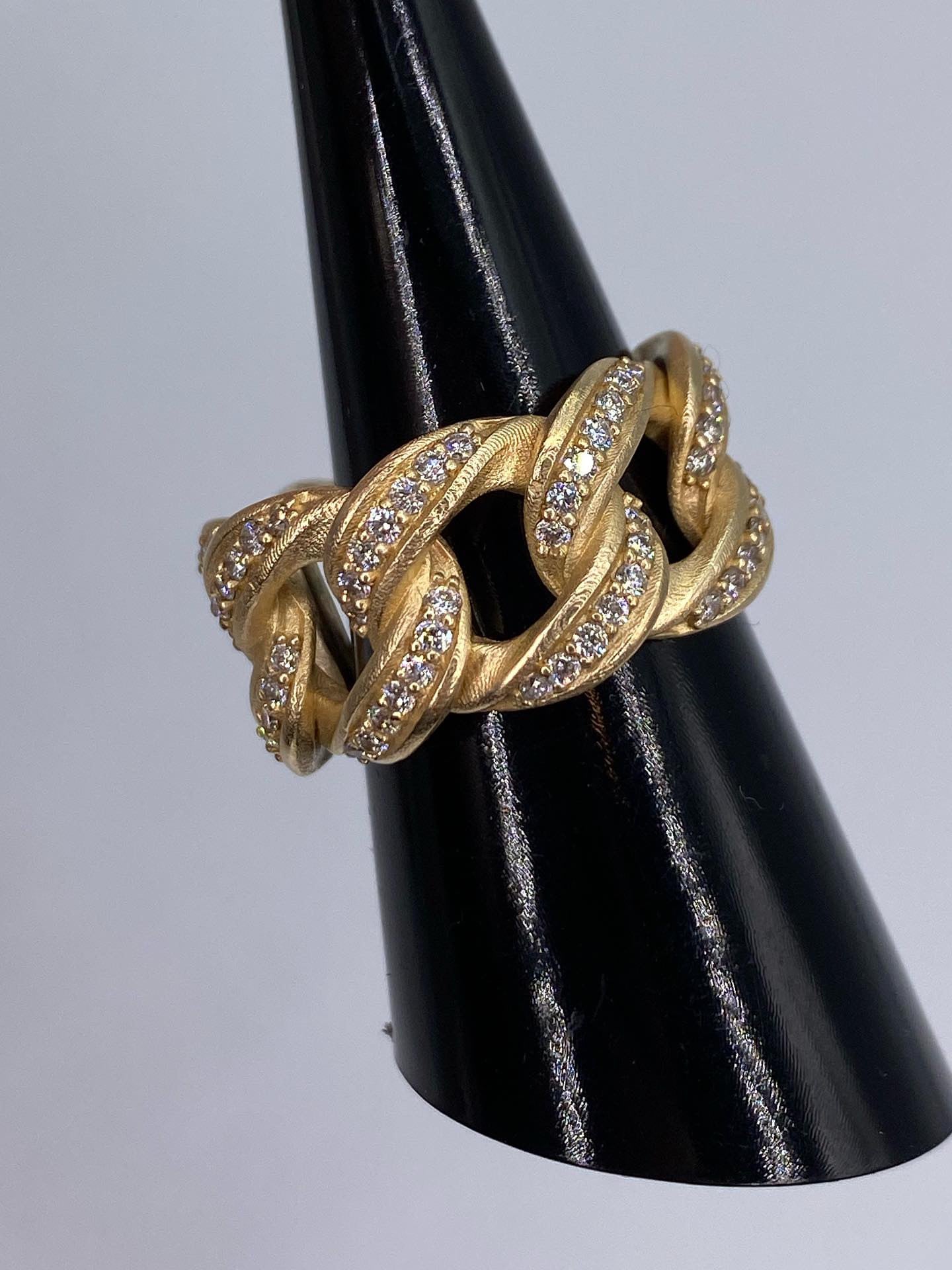 14 karat cuban link diamond ring