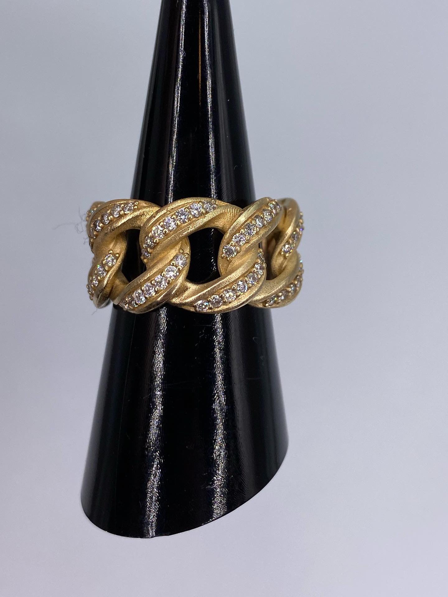 14 karat cuban link diamond ring