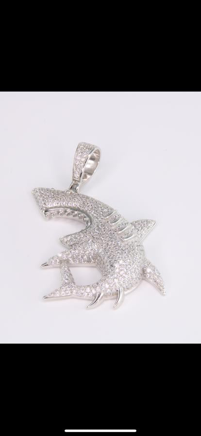 925 Silver & Cz shark pendant