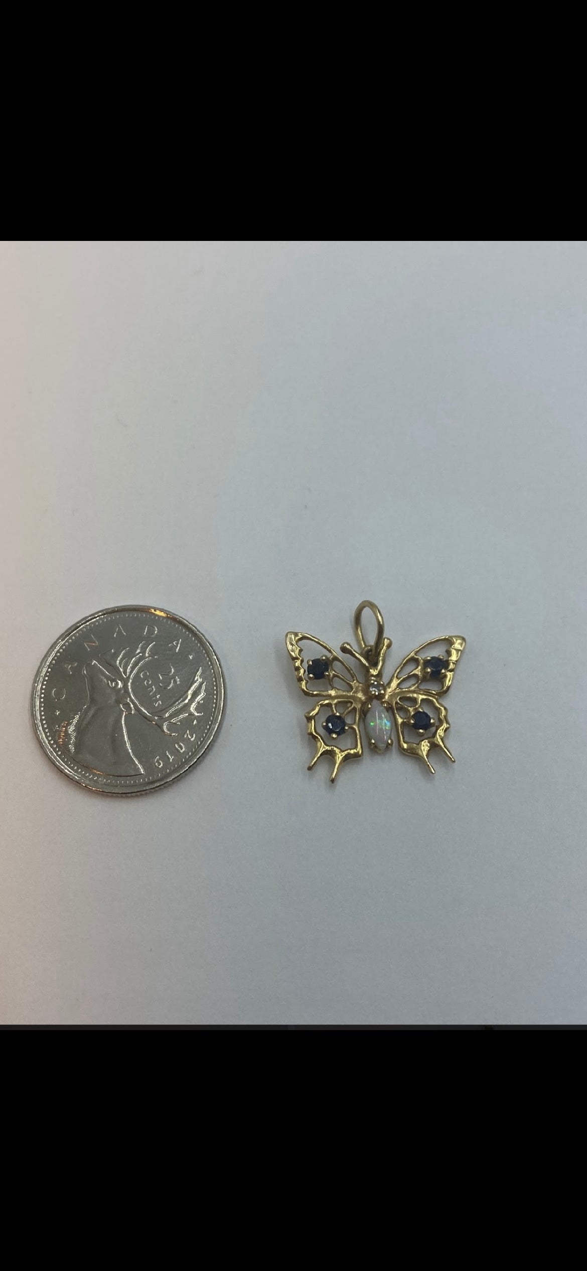 14 karat gold diamond/sapphire butterfly pendant