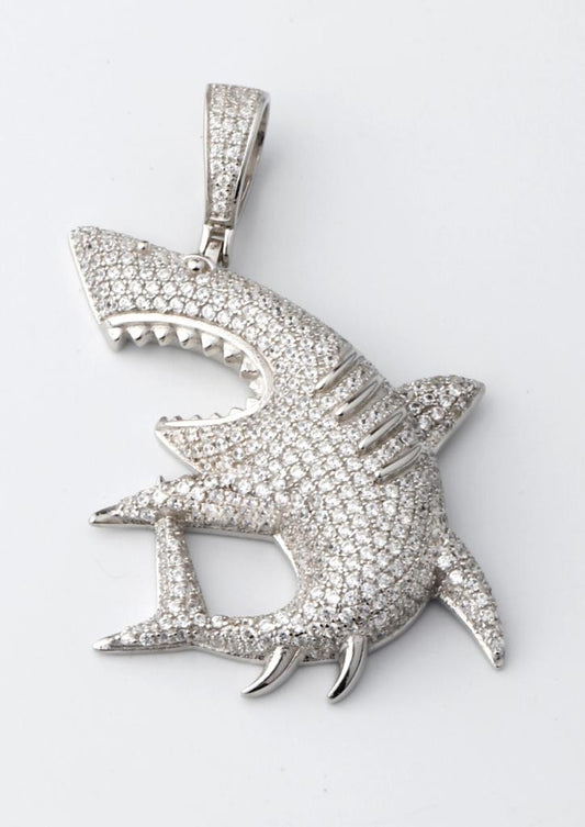 925 Silver & Cz shark pendant