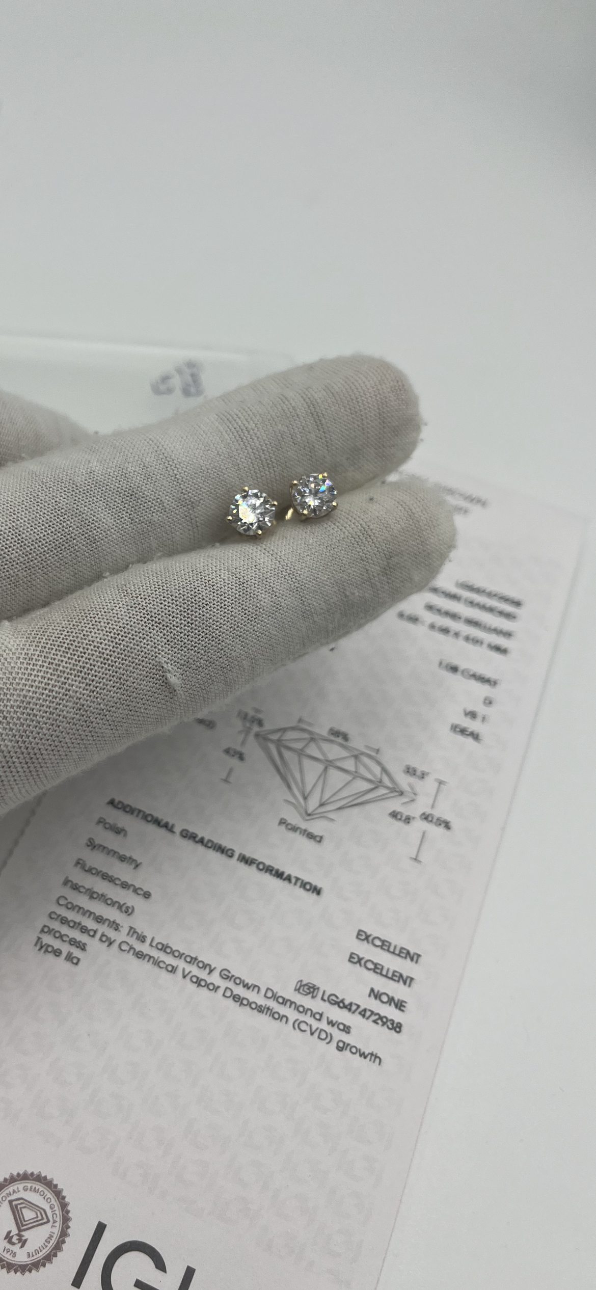 14k gold vs1 2ct lab diamond earrings