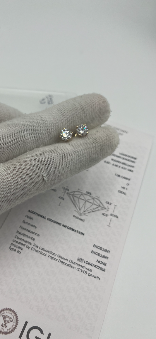 14k gold vs1 2ct lab diamond earrings