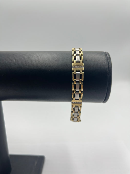 2 tone diamond watch link bracelet