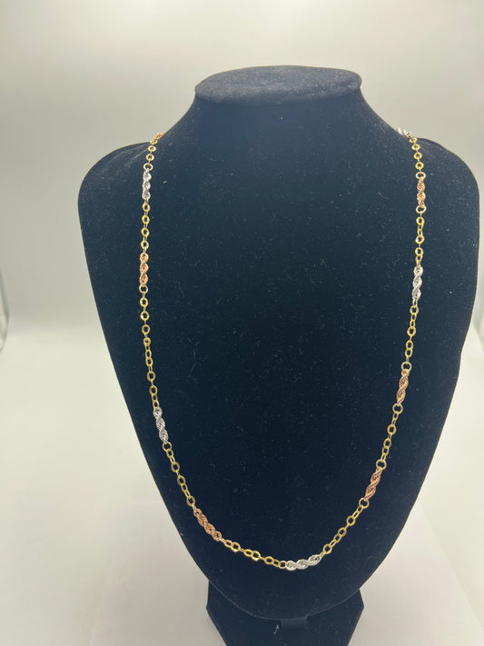 10 karat 3 tone cable rope chain