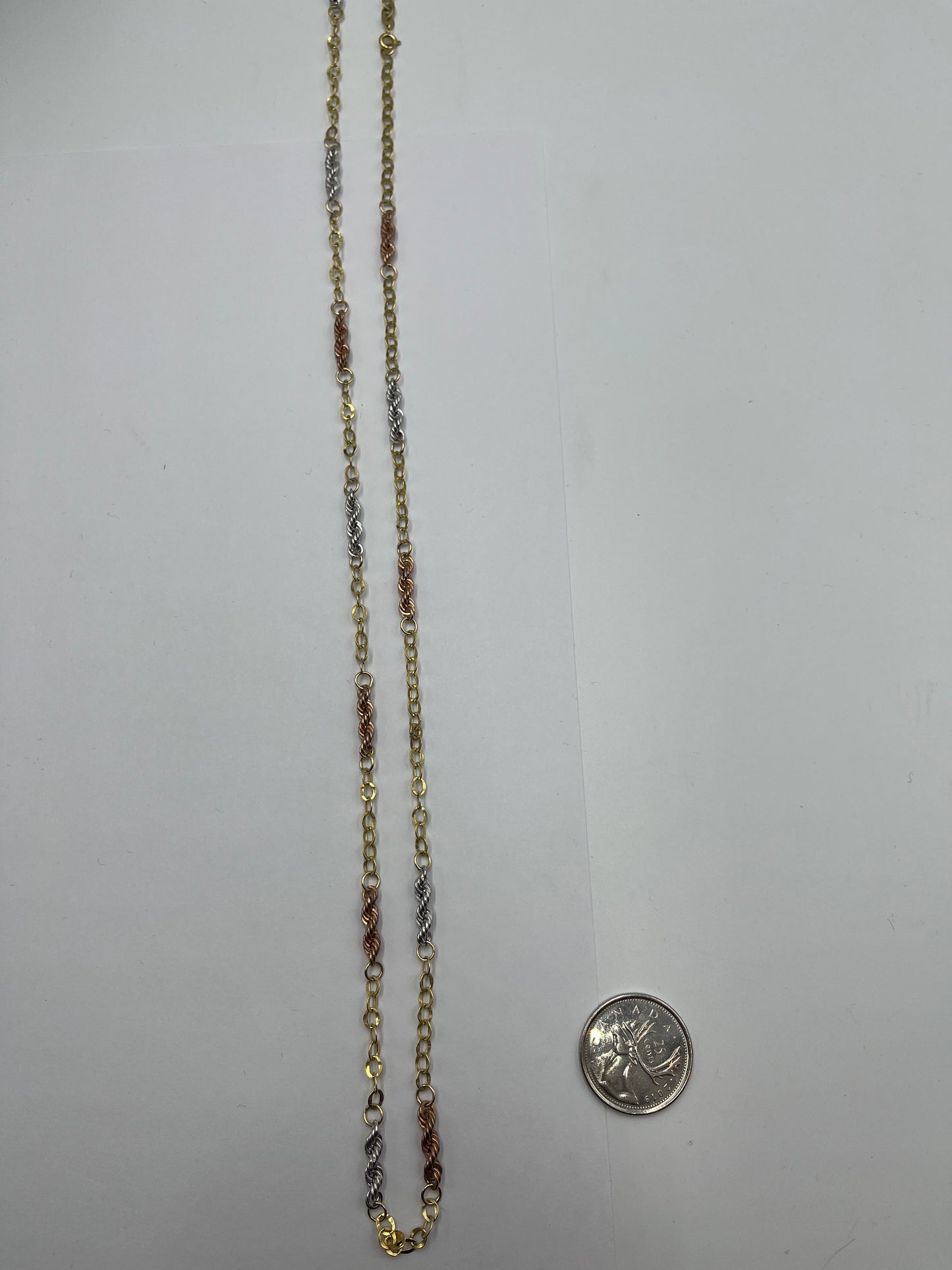 10 karat 3 tone cable rope chain